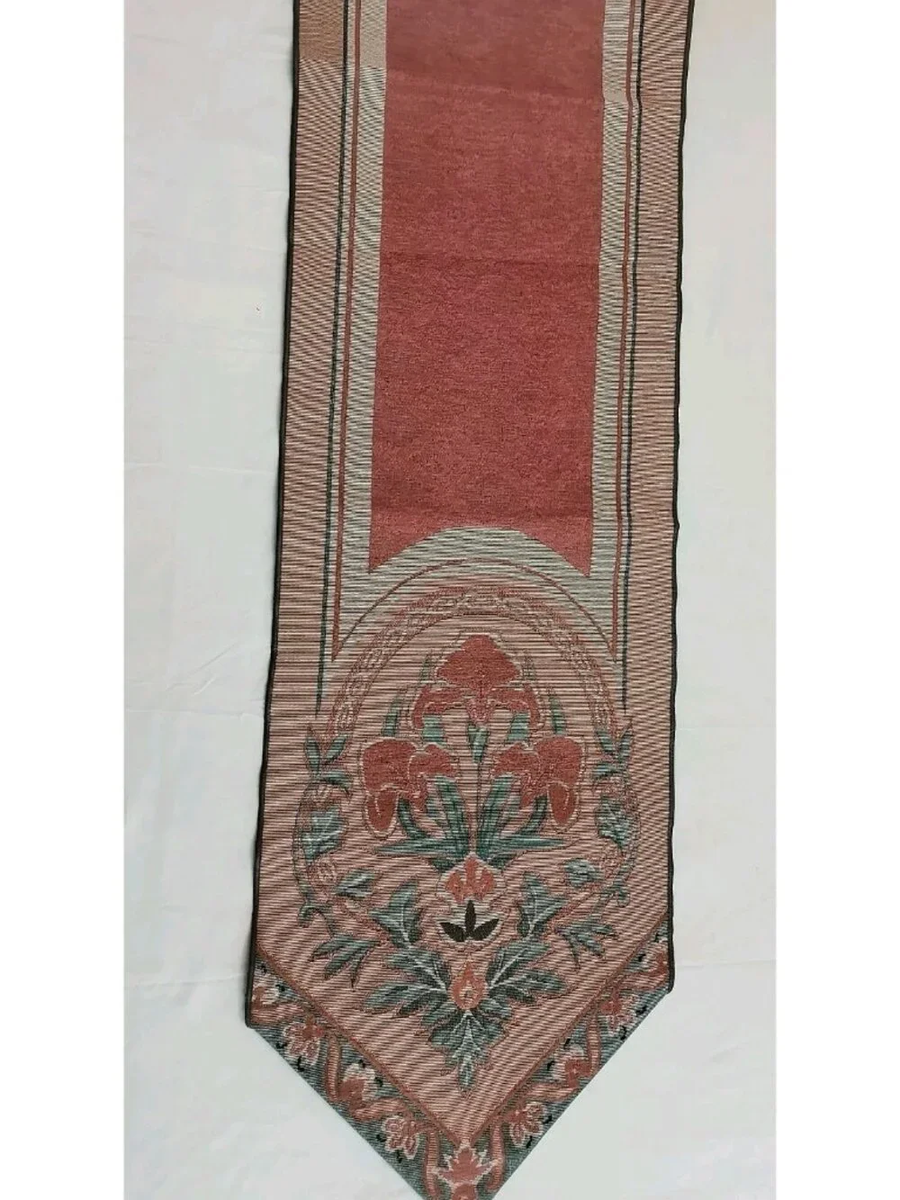 Classic Floral Tapestry Table Runner Terracotta Green Beige 70x13
